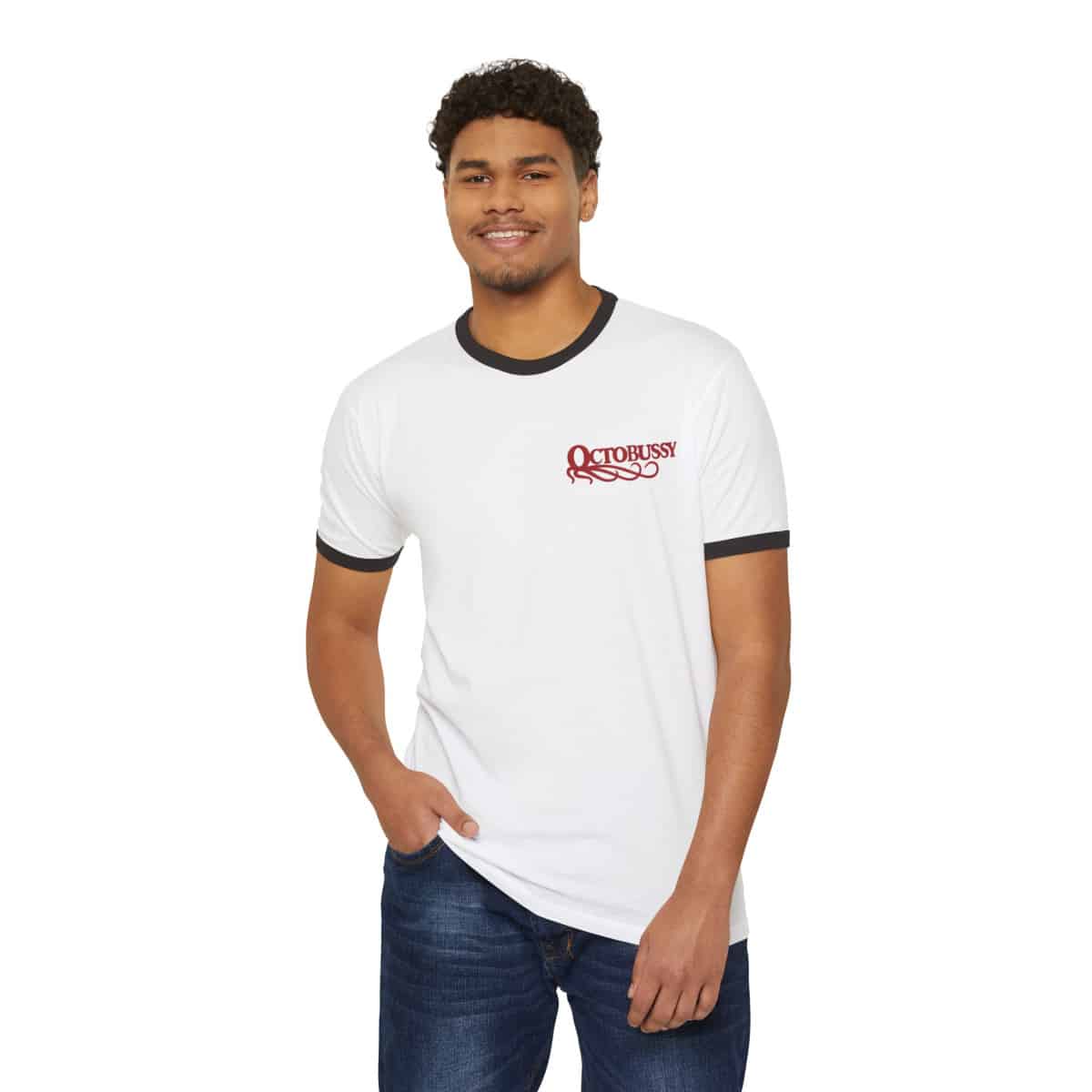 "Octobussy" Unisex Cotton Ringer T-Shirt - Image 6